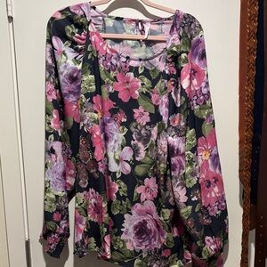 Passport Floral Blouse with Pink and Purple Accents
